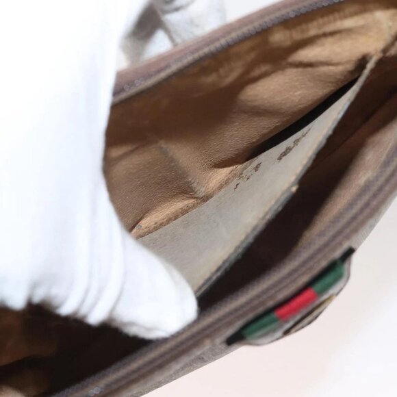 GUCCI GG Supreme Web Sherry Line Bag PVC Beige Gold 904 02 047 Auth 142652 - Picture 13 of 16